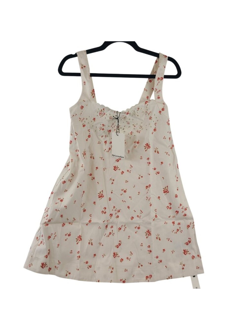 NEW Reformation Poppy Sleep Dress Floral Eyelet Embroidery Sz S Off-White & Red
